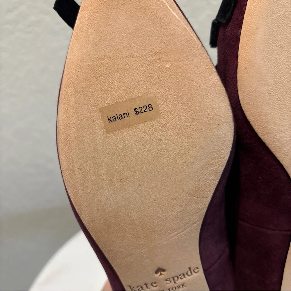 kate spade Burgundy Suede Pointed-Toe Flats with Black Ribbon Trim